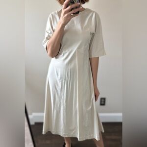 COS Lagenlook Asymmetrical Cream Midi Dress size S Jersey stretch